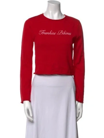 Pre-owned Frankies Bikinis Graphic Print Crew Neck Sweater W/ Tags In Red