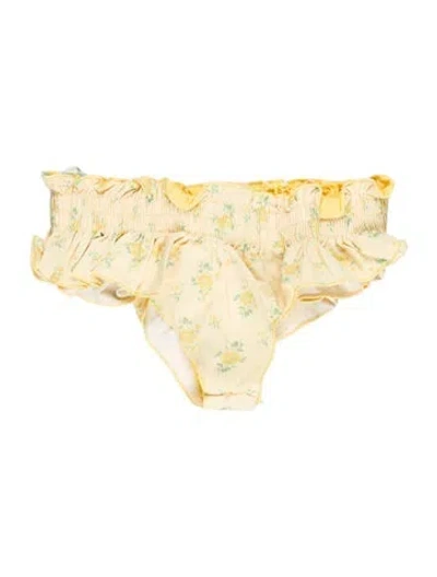 Pre-owned Frankies Bikinis Graphic Print Ruffle Embellishment Bottoms W/ Tags In Yellow