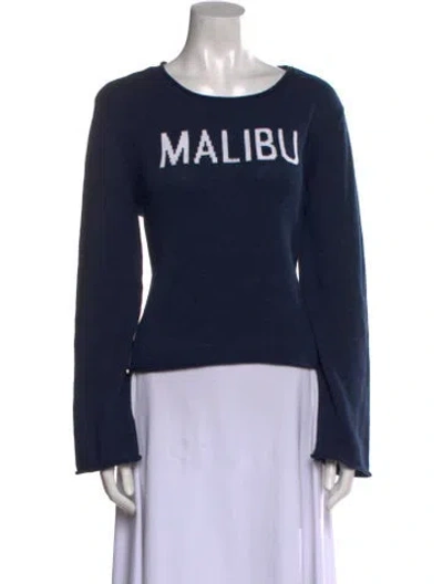 Pre-owned Frankies Bikinis Graphic Print Scoop Neck Sweater W/ Tags In Blue