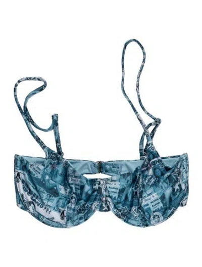Pre-owned Frankies Bikinis Graphic Print Top In Blue