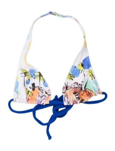 Pre-owned Frankies Bikinis Graphic Print Top In Blue/white
