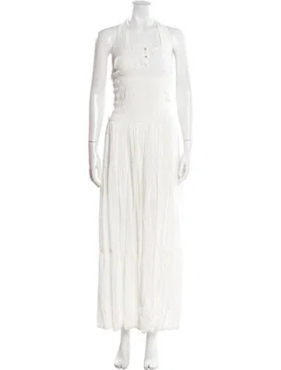 Pre-owned Frankies Bikinis Halterneck Long Dress In Neutral