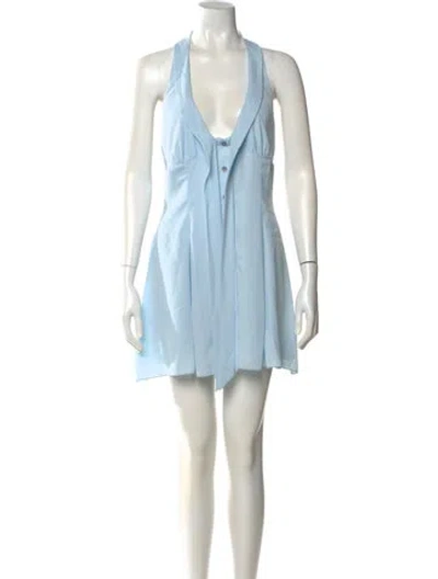 Pre-owned Frankies Bikinis Halterneck Mini Dress In Blue