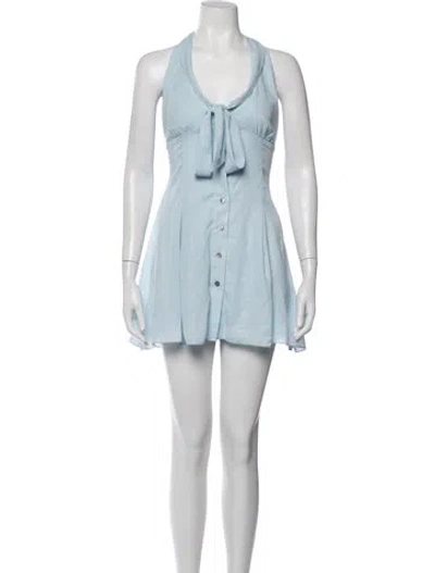 Pre-owned Frankies Bikinis Halterneck Mini Dress In Blue