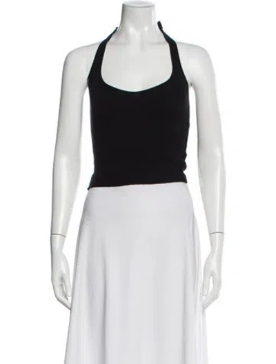 Pre-owned Frankies Bikinis Halterneck Sleeveless Crop Top In Black