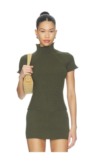 Frankies Bikinis Harmony Cloud Knit Mock Neck Tee In Green