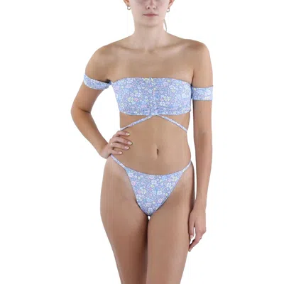 Frankies Bikinis Jagger Womens Floral Print String Swim Bottom Separates In Blue