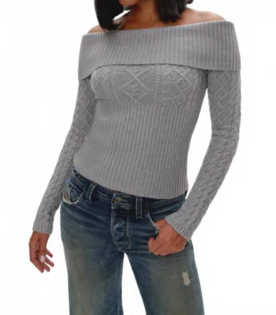Frankies Bikinis Jazz Off The Shoulder Knit Sweater In Cloud Cover In Gray