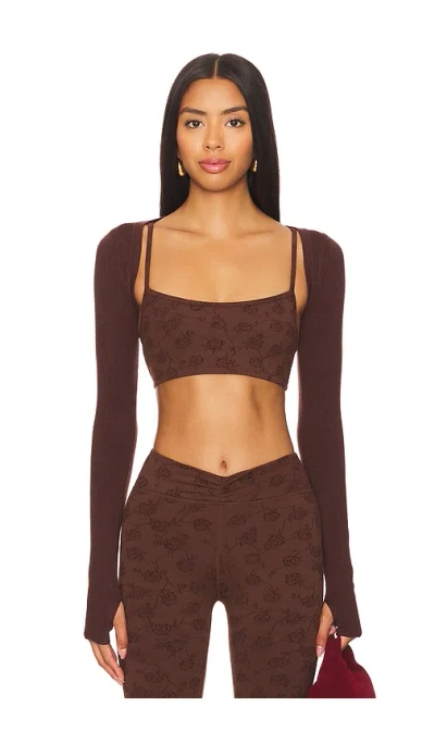 Frankies Bikinis Kate Cloud Knit Shrug In Chestnut