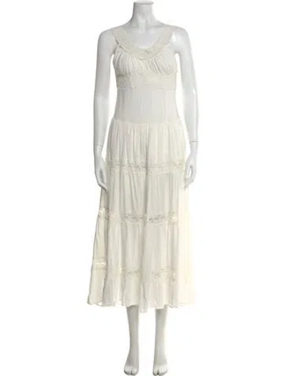 Pre-owned Frankies Bikinis Lace Pattern Long Dress In Neutral