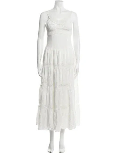 Pre-owned Frankies Bikinis Lace Pattern Long Dress In White