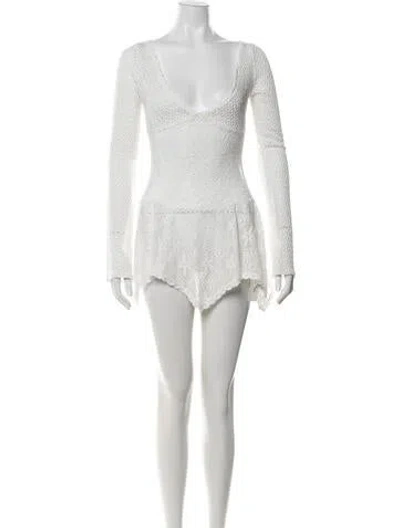 Pre-owned Frankies Bikinis Lace Pattern Mini Dress In Neutrals