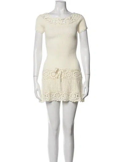 Pre-owned Frankies Bikinis Lace Pattern Mini Dress W/ Tags In Yellow