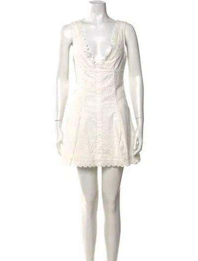 Pre-owned Frankies Bikinis Lace Pattern Mini Dress In White