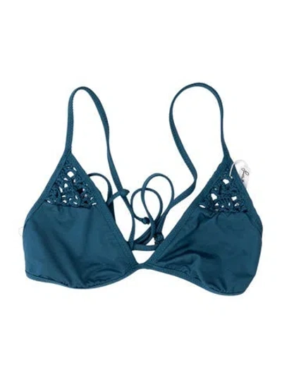 Pre-owned Frankies Bikinis Lace Pattern Top In Blue