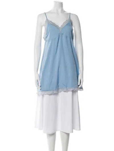 Pre-owned Frankies Bikinis Lace Trim Embellishment Nightgown In Blue