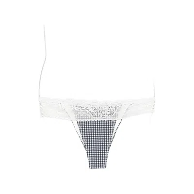 Frankies Bikinis Lea Gingham Lace-trim Bikini Bottoms In Black