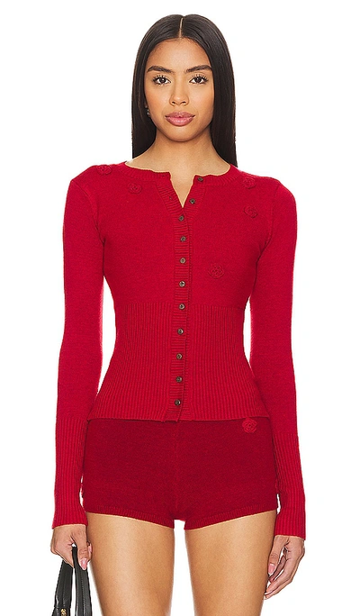 Frankies Bikinis Lenon Cloud Knit Sweater In Red Velvet
