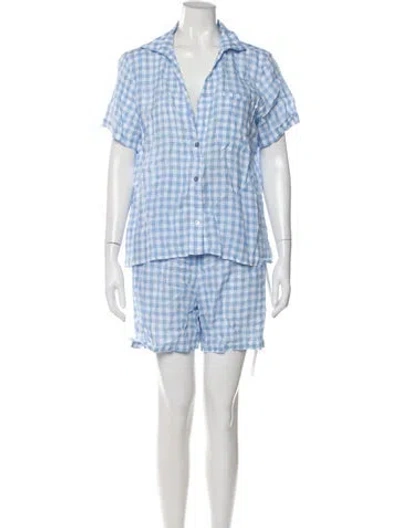 Pre-owned Frankies Bikinis Linen Plaid Print Short Set W/ Tags In Blue