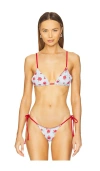 Frankies Bikinis Blue & Red Lumia Floral Triangle Bikini Top In Rosewater Print