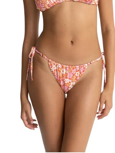 Frankies Bikinis Luna Floral Gather Tie Side Itsy Bikini Bottom In Red