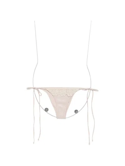 Frankies Bikinis Mackenzie Crochet-trim Side-tie Bikini Bottoms In Neutral