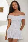 Frankies Bikinis Mae Poplin Mini Dress White Polka Dot Print In Black