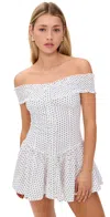 Frankies Bikinis Mae Poplin Mini Dress White Polka Dot Print In White Polka Dot Print