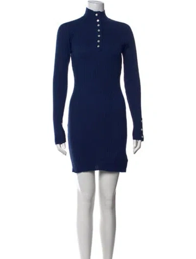 Pre-owned Frankies Bikinis Mock Neck Mini Dress In Blue