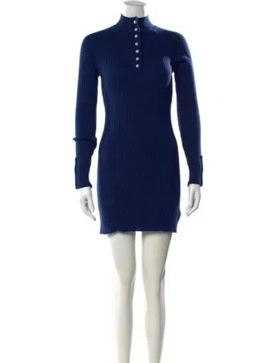 Pre-owned Frankies Bikinis Mock Neck Mini Dress In Blue
