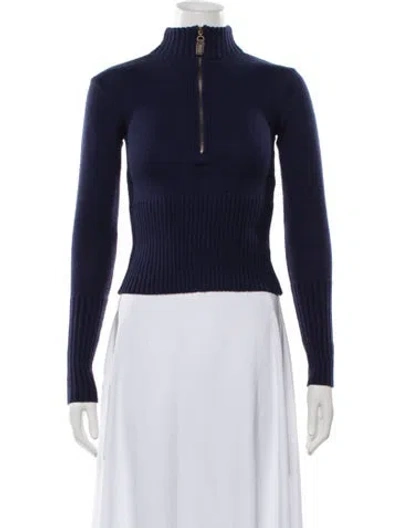Pre-owned Frankies Bikinis Mock Neck Sweater In Blue