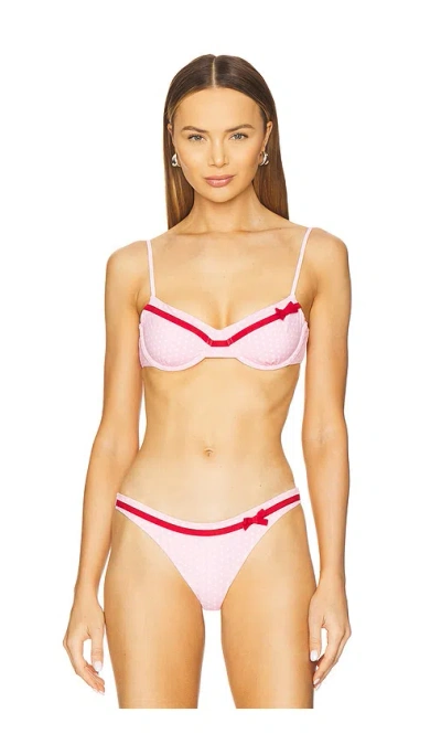Frankies Bikinis Morning Bikini Top In Pink Polka Dot Print