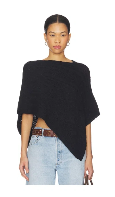 Frankies Bikinis Mountain Cable Knit Poncho In Black