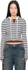 Frankies Bikinis Navy & White Aimee Knit Zip Up Hoodie In Starlit Stripe