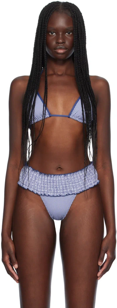 Frankies Bikinis Navy Nick Bikini Top In Sailor Gingham