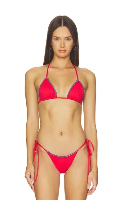 Frankies Bikinis Nick Beaded Bikini Top In Brown