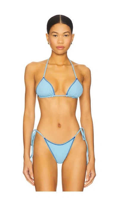 Frankies Bikinis Nick Ribbed Bikini Top In Blue