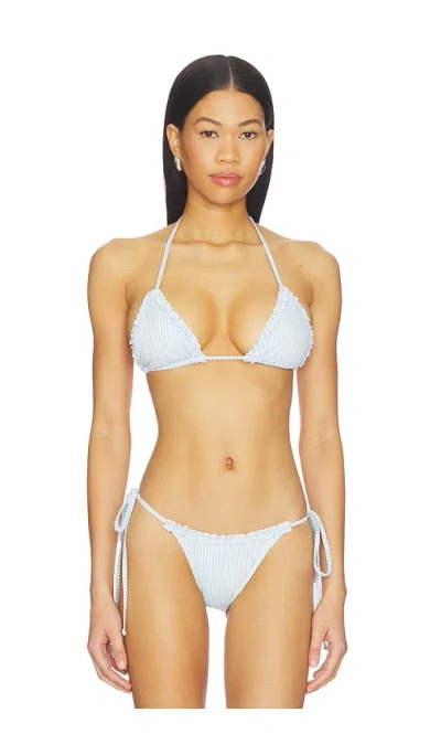Frankies Bikinis Nick Seersucker Ruffle Top In Blue