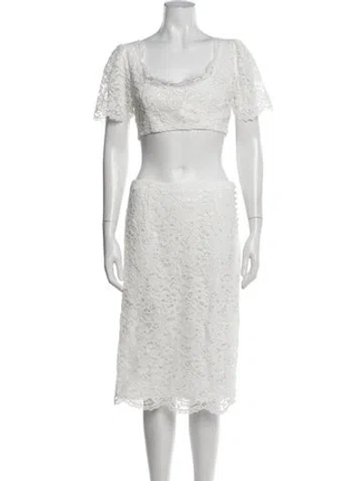 Pre-owned Frankies Bikinis Nylon Lace Pattern Skirt Suit In White