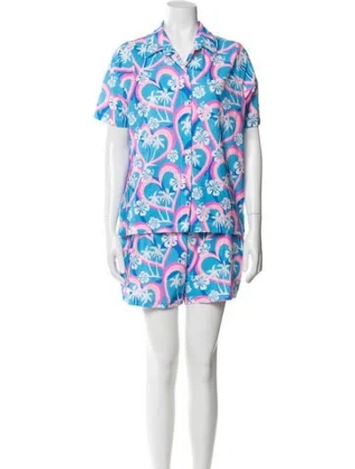 Pre-owned Frankies Bikinis Nylon Printed Skirt Set W/ Tags In Blue