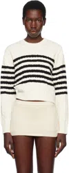 Frankies Bikinis Off-white Varsity Striped Cable Knit Sweater In Ivory