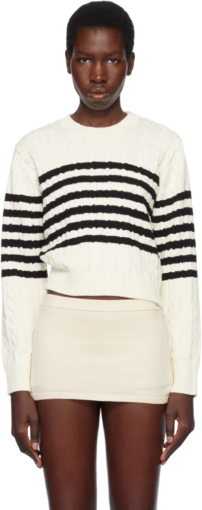 Frankies Bikinis Off-white Varsity Striped Cable Knit Sweater In Ivory