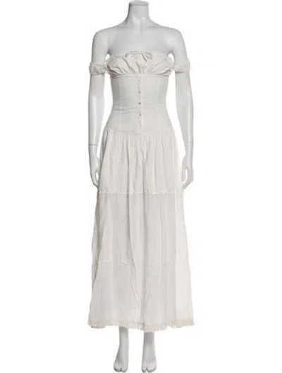 Pre-owned Frankies Bikinis Off-the-shoulder Long Dress In White