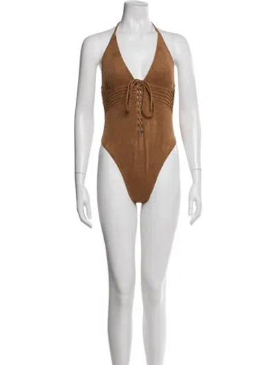Pre-owned Frankies Bikinis One-piece In Brown