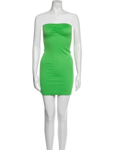 Pre-owned Frankies Bikinis Palmer Plissé Strapless Dress Mini Dress In Green