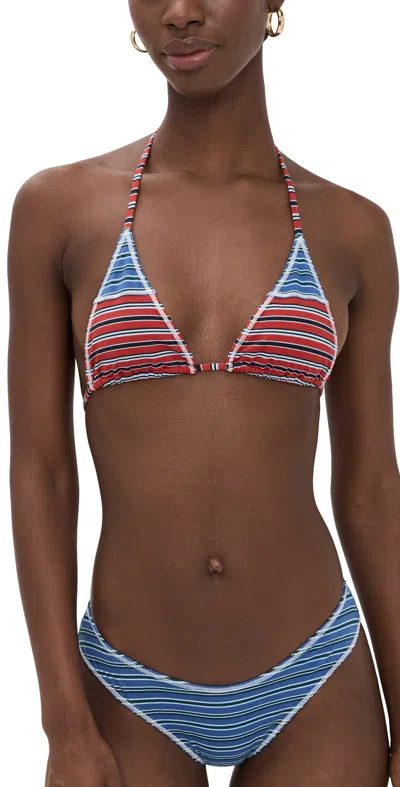 Frankies Bikinis Paradise Cotton Bikini Top Red Summer Stripe