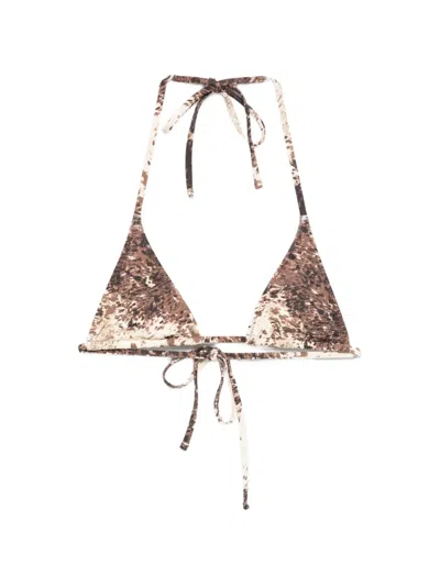 Frankies Bikinis Paradise Tie Triangle Bikini Top In Brown