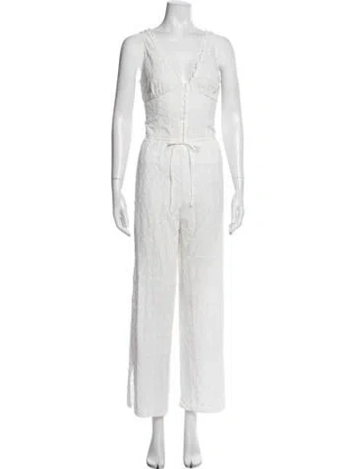 Pre-owned Frankies Bikinis Patterned Eyelet Trim Pant Set In White