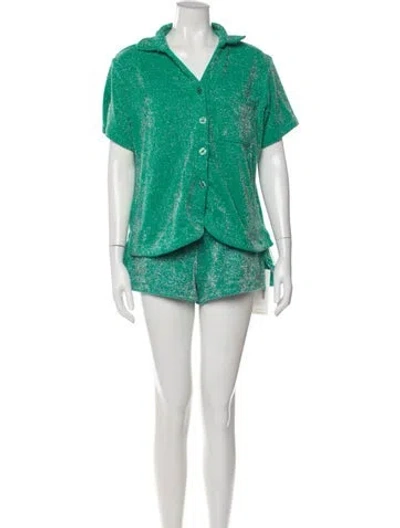 Pre-owned Frankies Bikinis Patterned Glitter Accents Short Set In Green