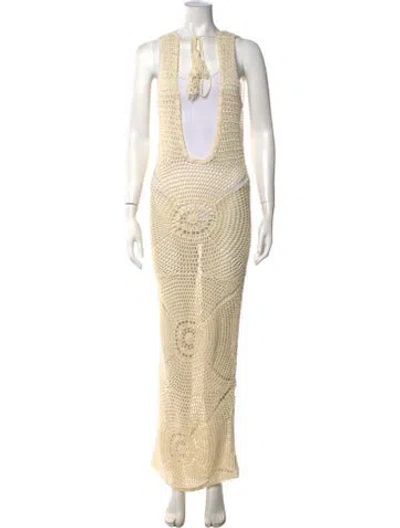 Pre-owned Frankies Bikinis Patterned Long Dress In Neutrals